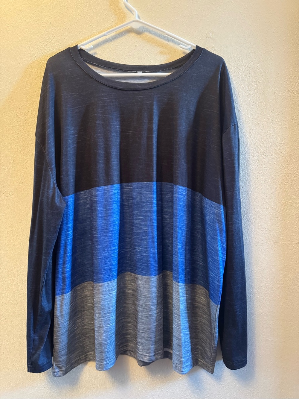 Lightweight Heathered Crewneck Pullover - Tricolor Blue/Grey - Relaxed Fit - 3XL